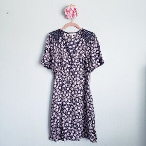 Rebecca Taylor Silk Blend Navy Floral‎ Print A-Line Dress